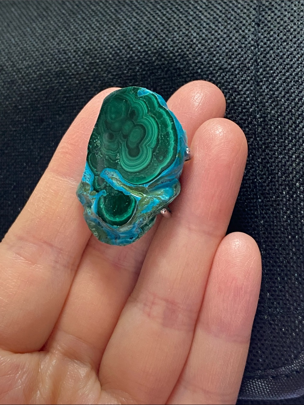 Natural Chrysocolla Malachite Raw Crystal Cluster Statement Ring - Picture 3 of 10
